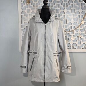 Details Intl Gray Hooded Windbreaker Jacket Womens 1X Full Zip Parka